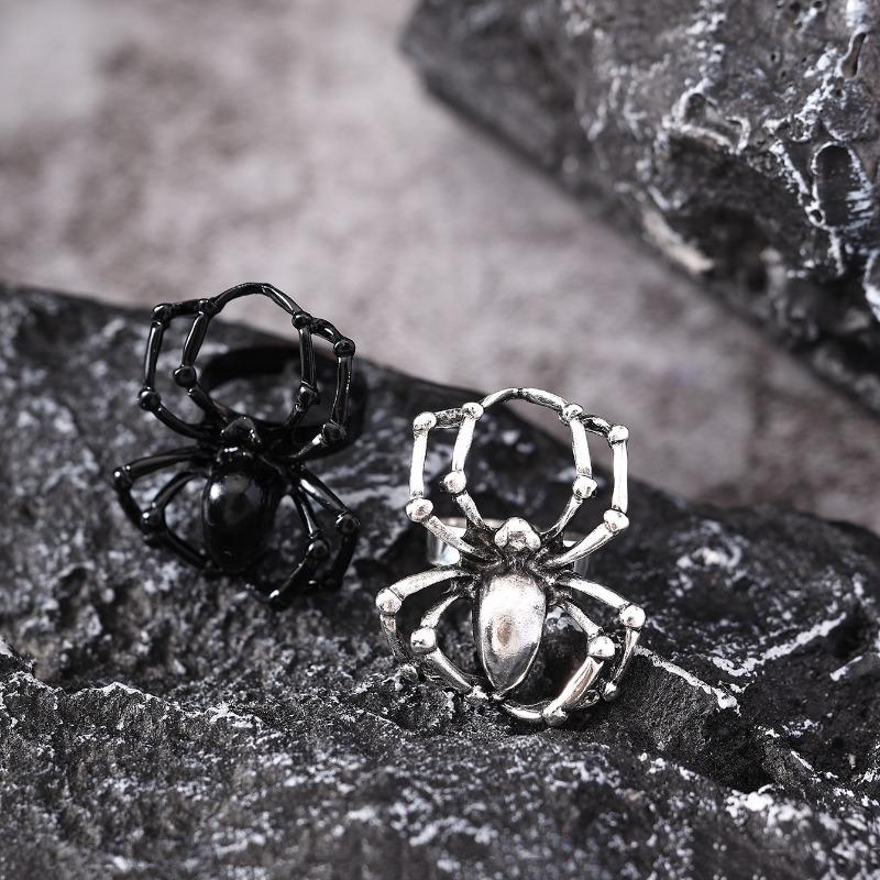 BLINGBAY Damen Vintage Gothic Spinnenring Schwarzer Edelstein Statement Verstellbarer Finger Schmuck für Halloween Party
