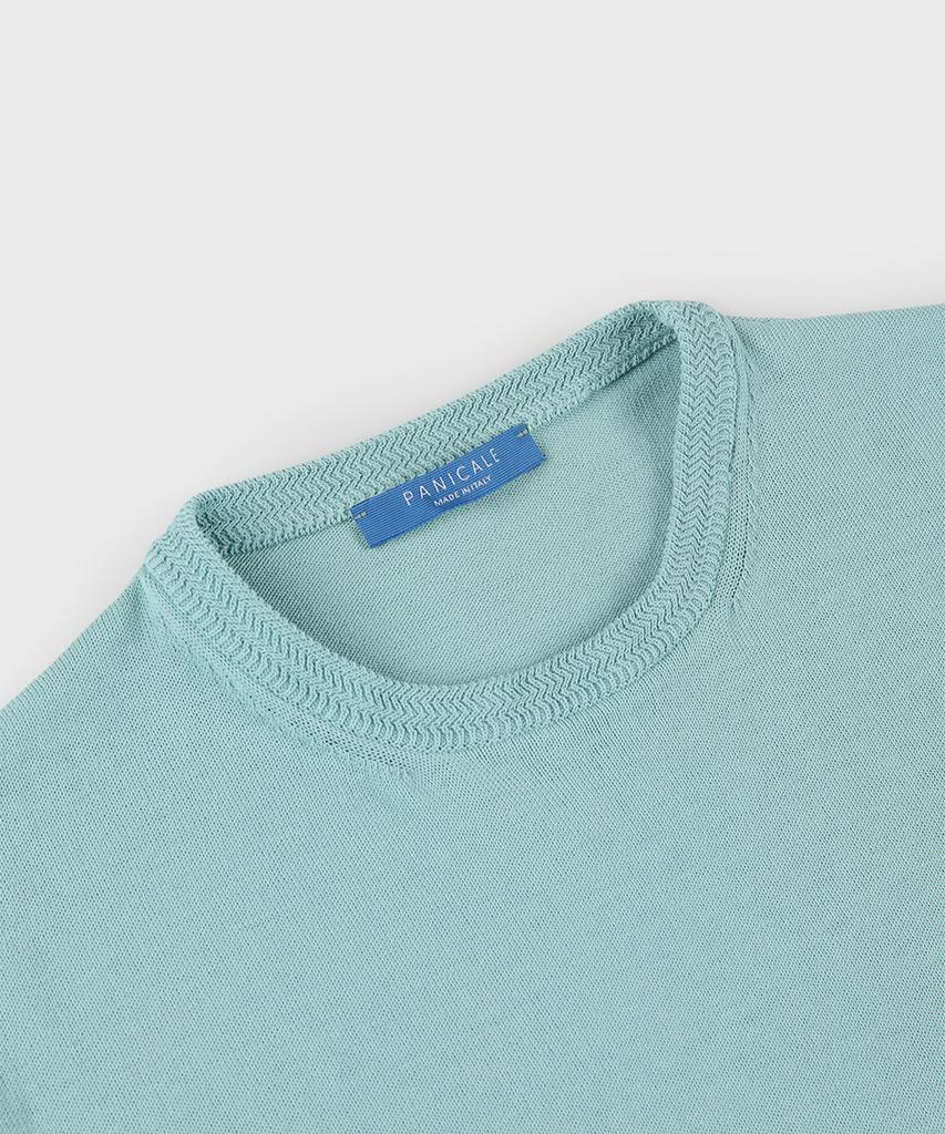 PANICALE Aqua Herringbone Cotton Short Sleeve Knit