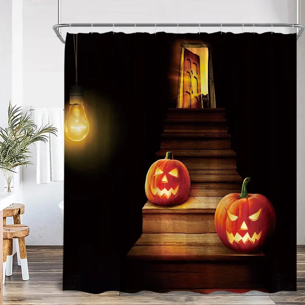 Happy Skull Shower Curtain Halloween Night Party Skull Bathroom Decoration Vintage Polyester Fabric Shower Curtain