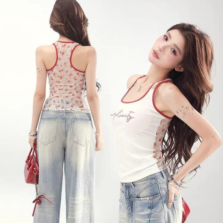 Damen American Spicy Girl Mesh Tanktop mit Brustpolster - Schlanke Sommerbekleidung