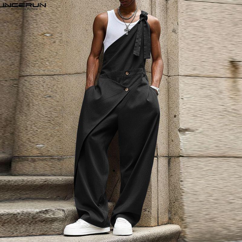 INCERUN Men One Suspender Jumpsuits Long Cargo Overalls Dungarees