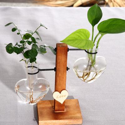 Glass Plant Propagation Vase Love Bulb Vase with Wooden Frame Desktop Plant Propagation Station for Hydroponic Plants Flower Cuttings Home Office