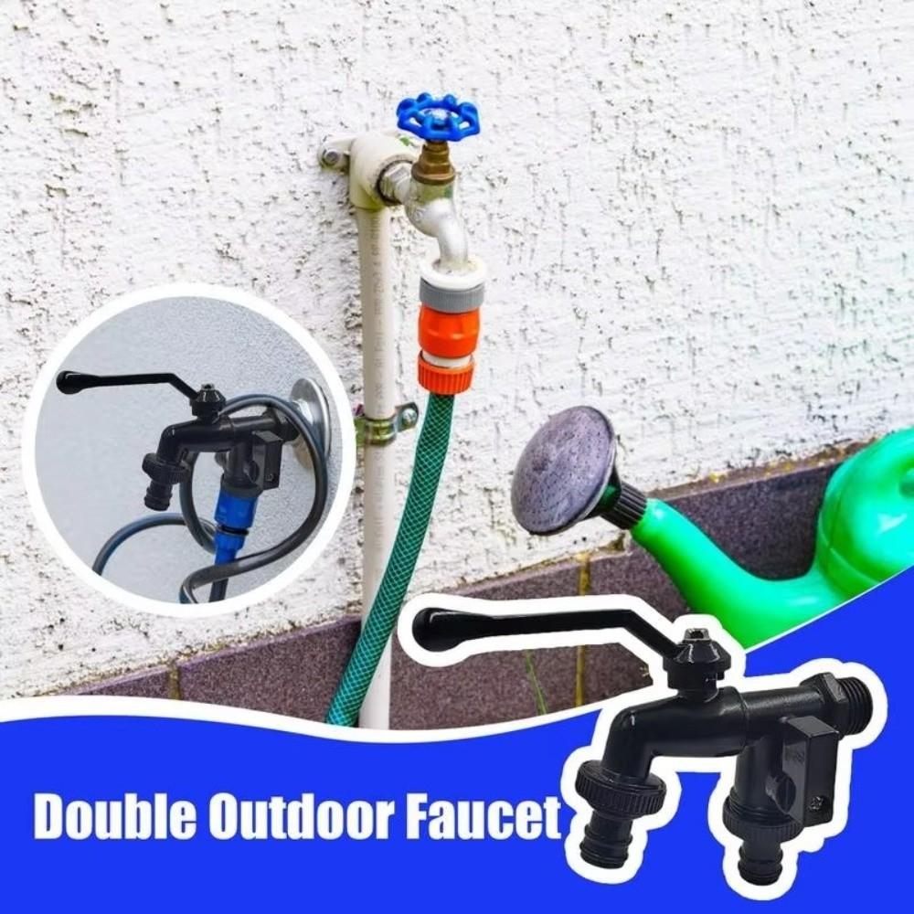 Black Paint Double Outlet Faucet Zinc Zinc Zinc Alloy Garden Water Valve Rust-Proof Bibcock Outdoor Garden