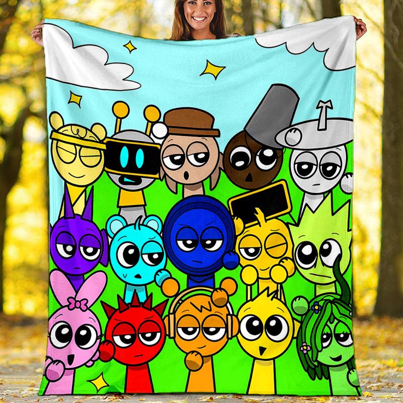 1pc SPRUNKI8 Theme Blanket - Digital Print, Polyester, Cozy for All Seasons, Perfect for Outdoor, Camping, and Travel