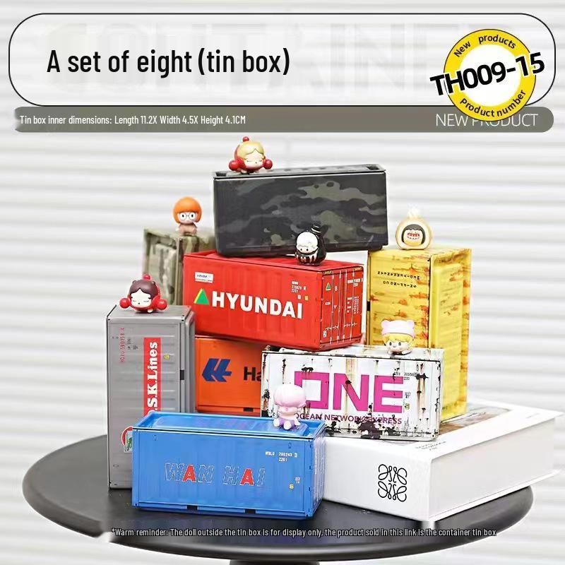 Miniature Tinplate Shipping Container Display Box for Figurines - Trendy Collectible Ornament & Storage Gift