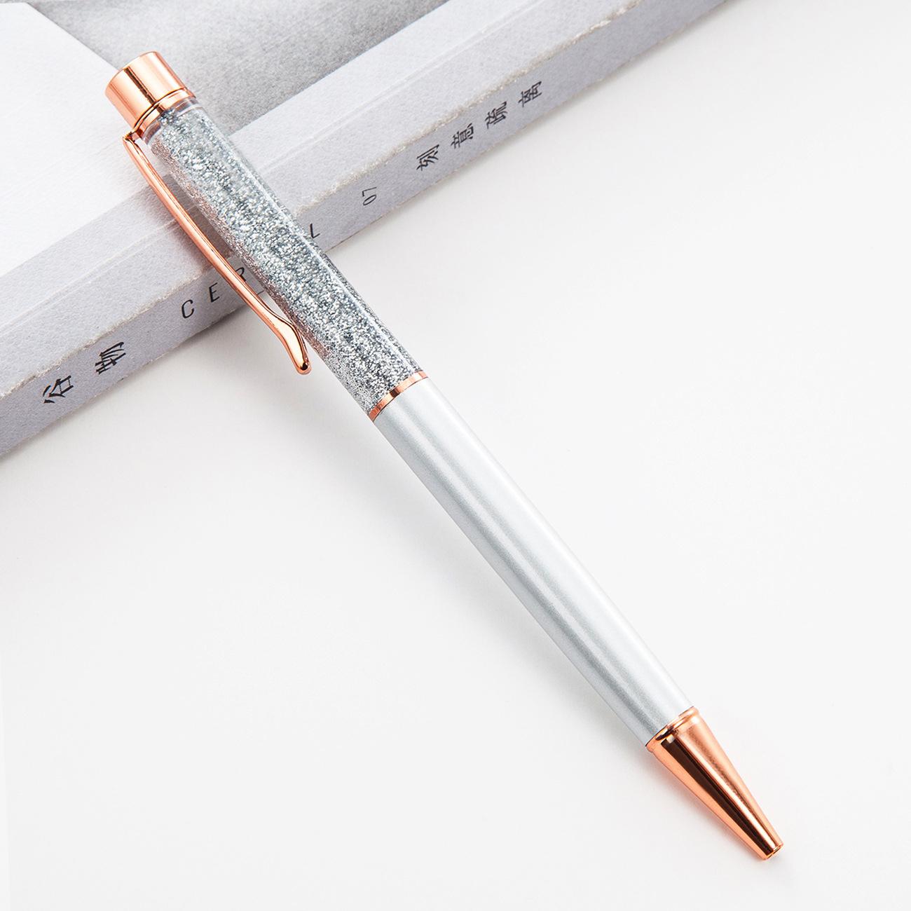 

1 шт., шариковая ручка, масляный кристалл, металл, офисные школьные принадлежности, канцелярские принадлежности, вращающийся, розовое золото, блестящий подарок, милый зажим с блестками Ink Color：Black