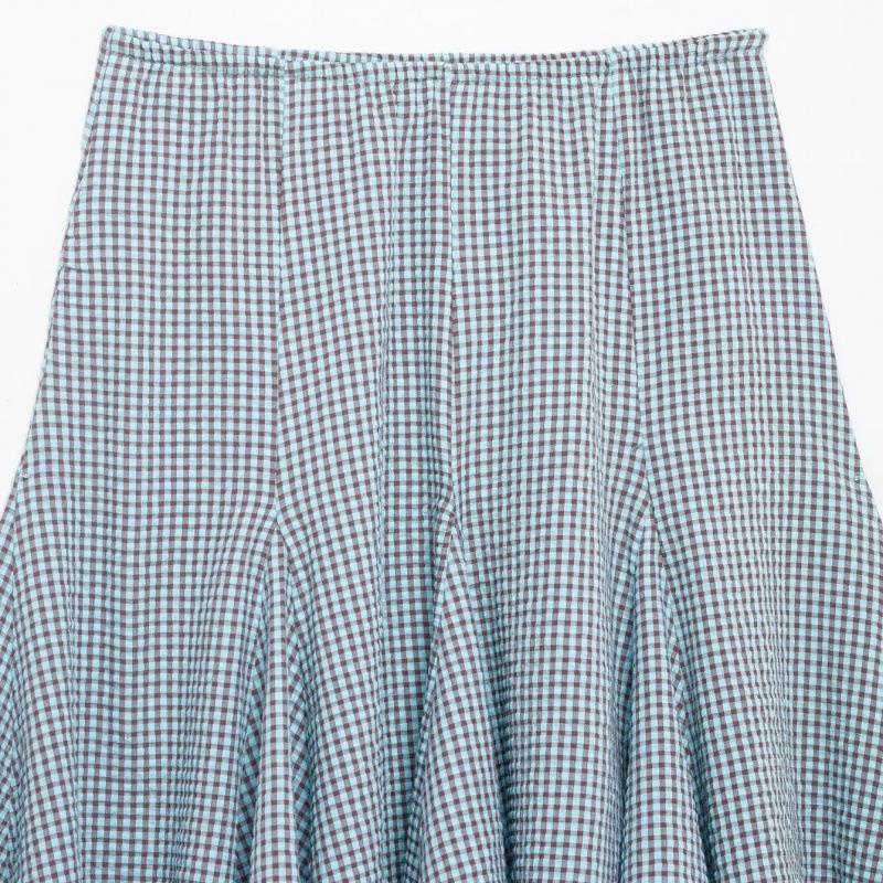 Women's 2025 Plaid Wave Style Wide Hem Midi Skirt