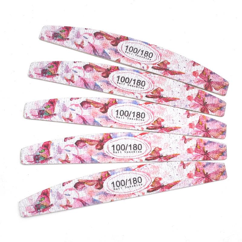 Crescent-Shaped Butterfly Flower Print Nail File - Thin Wood Chip Manicure Shaping and Grinding Tool