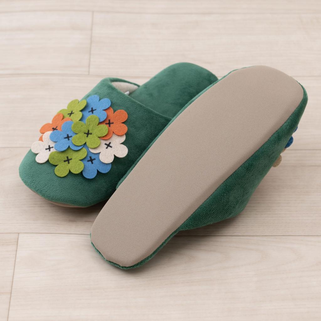 Hokomomora Lind Size Floral Senko 73841 Slippers, M Approx. 22-24cm, Green, Print, Washable, Stylish, Cute,