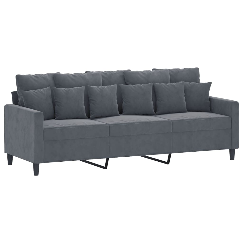 3 Seater Sofa with Footstool Dark Grey 180 Cm Velvet