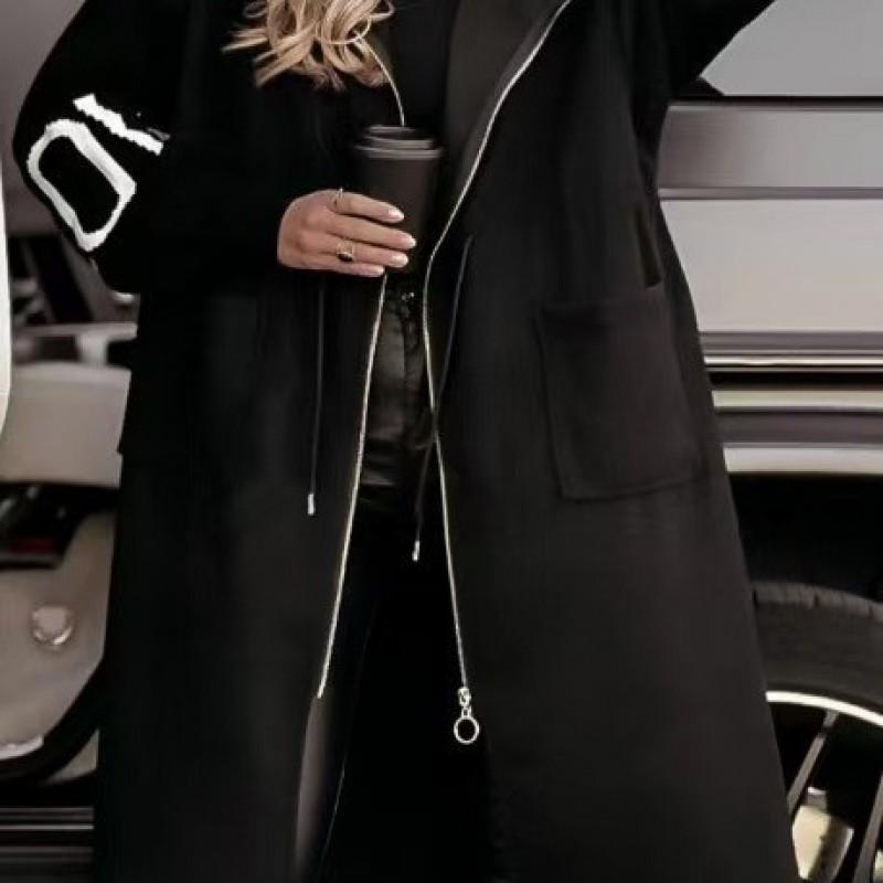 Womens Casual Hooded Long Spliced Coat Fall Winter Fashion Loose Fit Commuter Outerwear