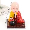 Online Solar-Powered Wooden Little Monk Car Figurine - Buddha Decoration