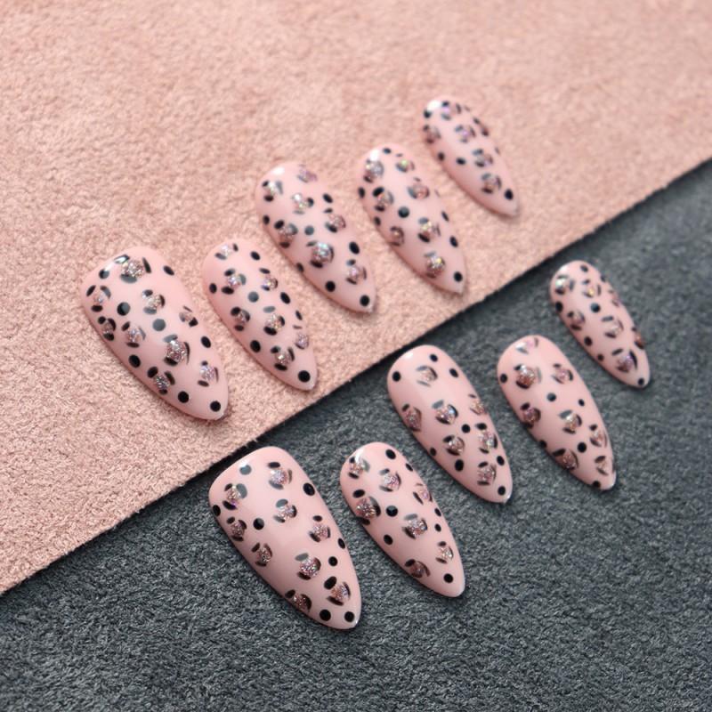 Press-On Nails With Pink Leopard Print Design - Sweet Edgy Style Women Almond Short/Long Tips Flexible Fit