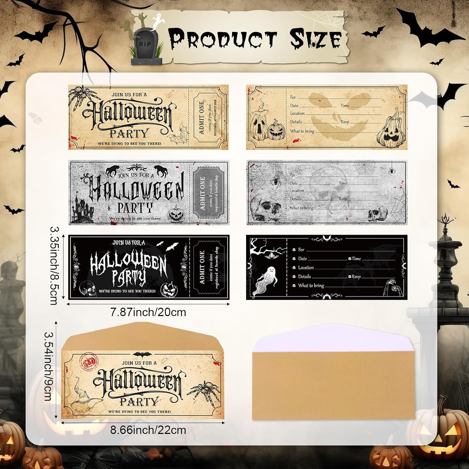 Harloon 72 Pieces Halloween Party Invitations Card with Envelopes Halloween Party Supplies Scary Invitations for Birthday Baby Shower Favors Supplies
