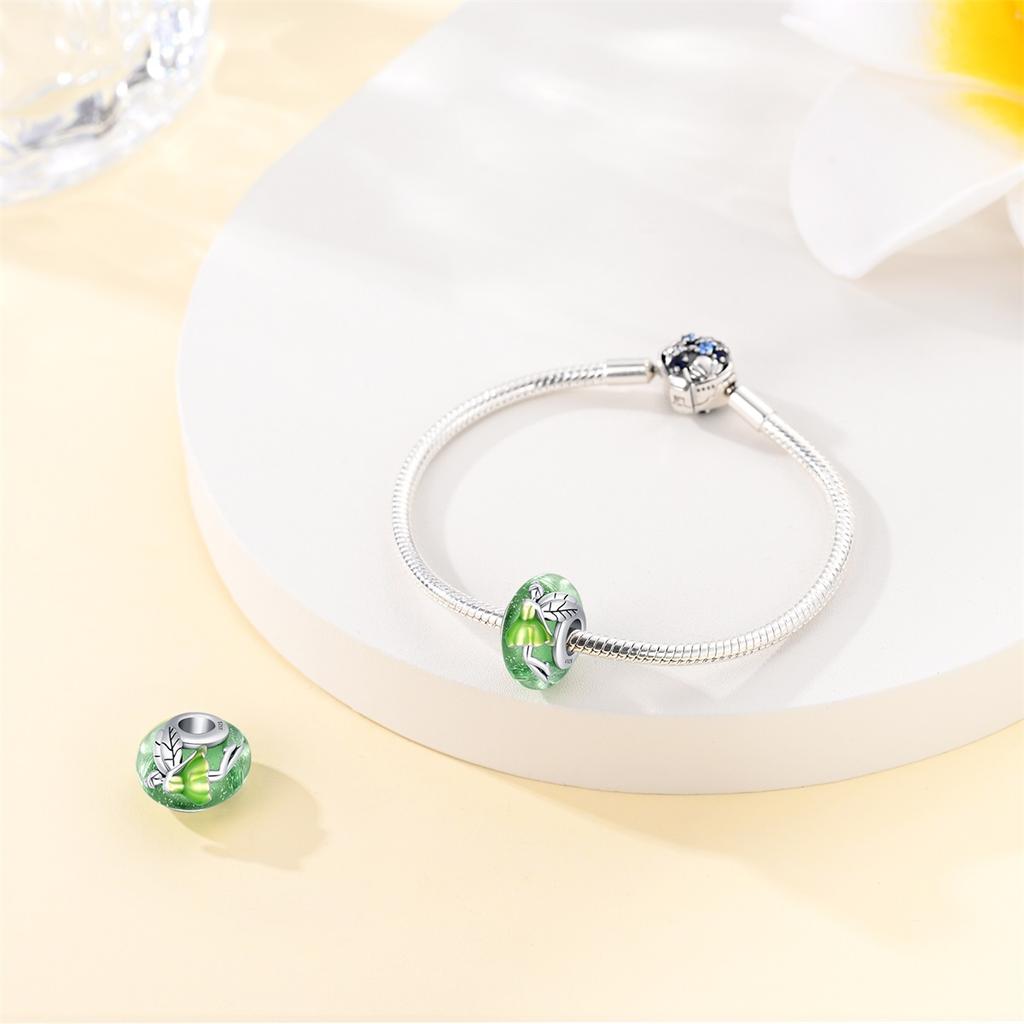 Original Copper Charms Luxurygreen Fairy Glass Beads Fit Bracelet Diy Women Making Delicate Gift Jewelry