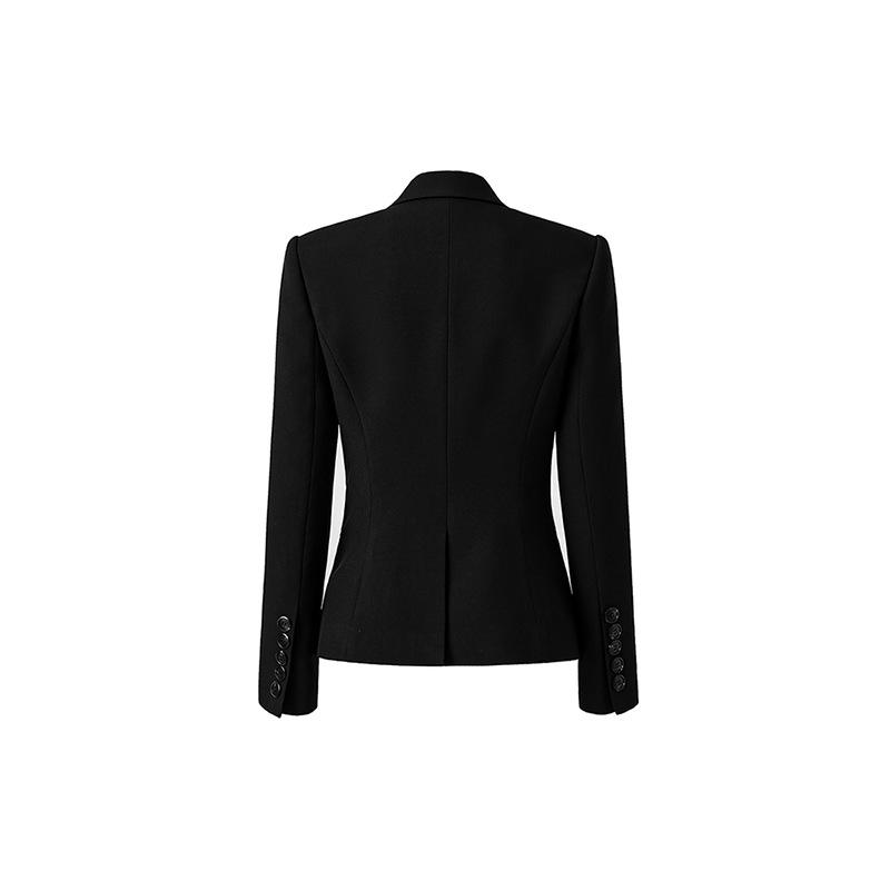 2025 Autumn New V-neck Black Blazer with Heavy Beading and Waist-Cinching Design