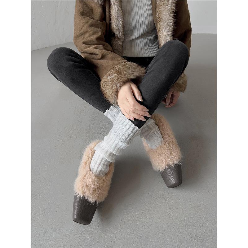 QSDD Nischendesign Elefantenmuster flauschige Schuhe Damen Herbst und Winter neu quadratischer Kopf Samt Einzelne Schuhe Slipper