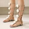European and American Fashion Flash Fabric Rose Thin Belt Long Tube Roman Cool Boots Thick Heel  Sandals