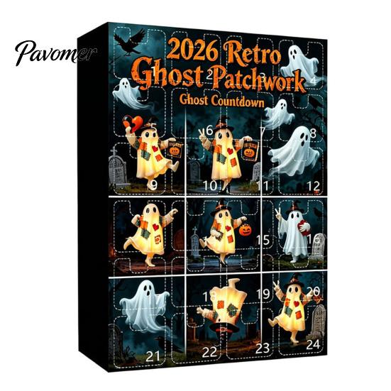 Seasonal Home Accents Halloween Advent Calendar, 24 Day Countdown Box with Mini Country Style Party Decor Ghost Figures, Rustic Farmhouse for
