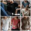Thin solid color knitted short-sleeved t-shirt women's versatile slim-fit summer bottoming shirt round neck slim new ins trendy top