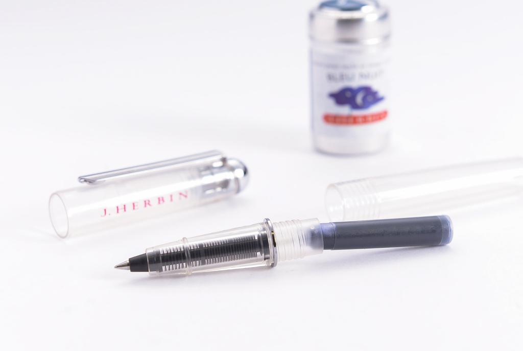 Herbin Rollerball Fine Point for Cartridge Includes One Ink Cartridge Skeletonized Body for Easy Ink Color and Level Check Pen, (0.5mm), Ink, (Blue),