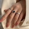 Black Onyx Ring Geometric Rings Silver Color Opening Ring Exquisite Simple Female Jewelry Gifts Wide Rings For Women Simple Chain Finger Tail Rings