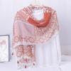 Ethnic Style Blue and White Porcelain Cotton and Linen Scarf, Women's Artistic Shawl, Travel Sunscreen Scarf, Office Shawl