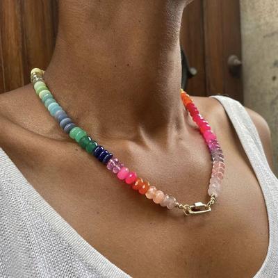 Neu Regenbogen Naturstein Halskette mit Kragen Kette, Elegante Design, strand Urlaub Trendy Halskette für Frauen Anni