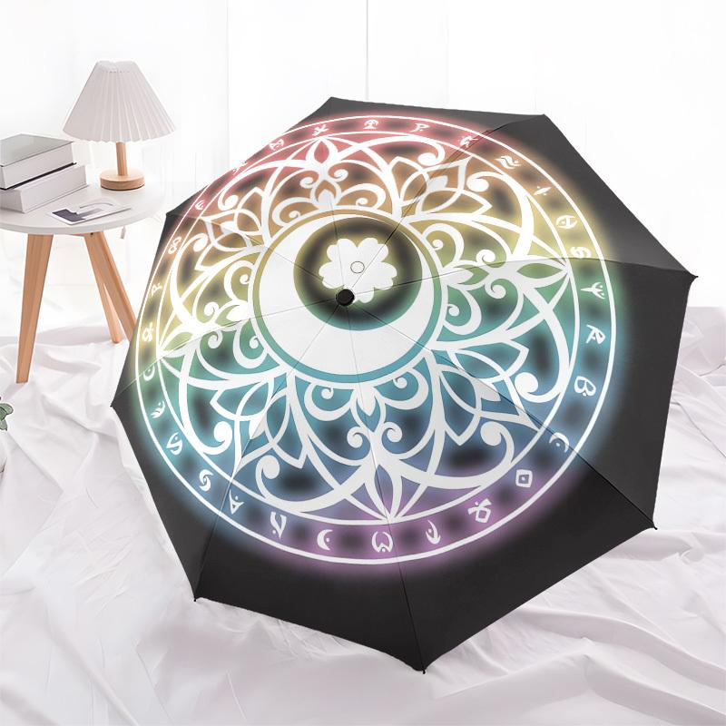 1pc Mystical Mandala Design Umbrella with Plastic Handle,Suitable for All Seasons UmbrellaPT555