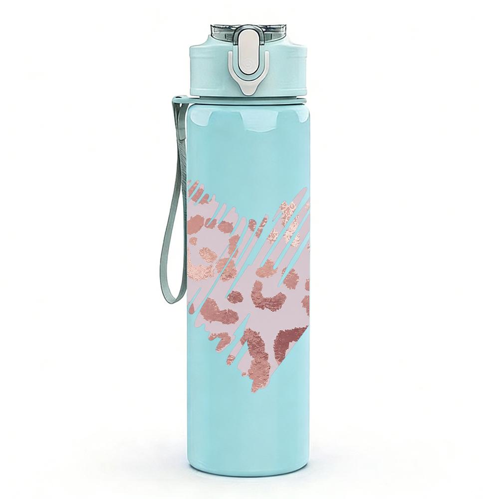 1PC Pink Splatter Heart 750ml Color Plastic Sports Water Bottle Leakproof Flip Straw Lid Suitable for Sports Office Home Use
