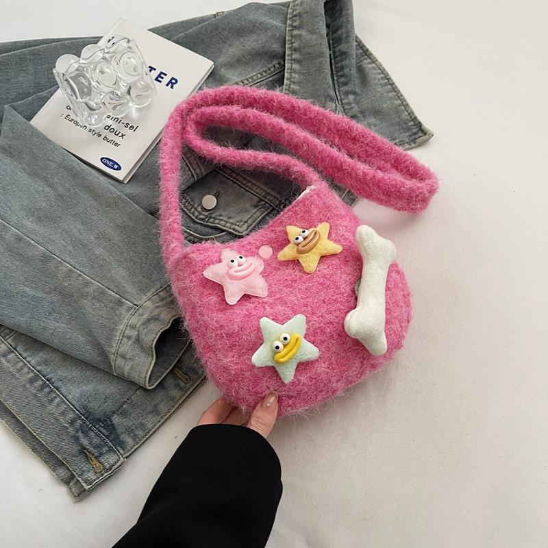 

Cute casual handbag bag women s winter new foreign style girl handbag simple fashion single shoulder messenger bag No decoration розовый