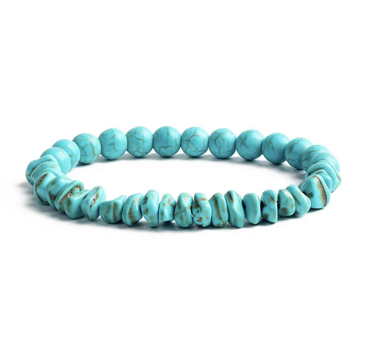 Braccialetti di perline di turchese bohémien per donne Braccialetti irregolari di cubo di pietra naturale Reiki Gioielli di guarigione per l'assistenza sanitaria