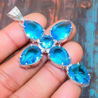 Ciondolo gioielli in argento sterling 925 fatto a mano con pietra preziosa topazio azzurro svizzero per regalo di Natale