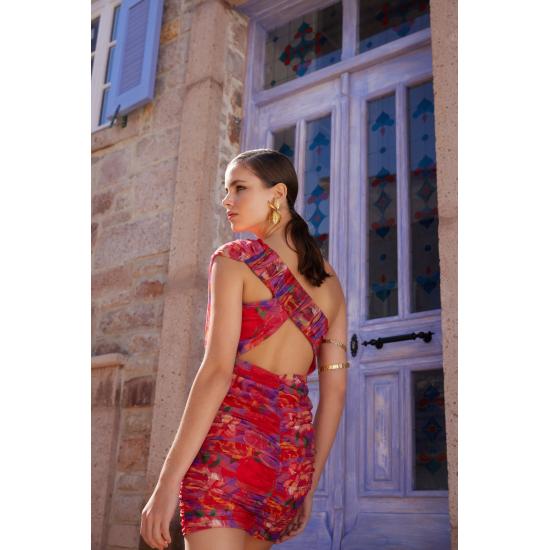 Vícebarevné vypasované lemované pletené šaty s květinovým vzorem