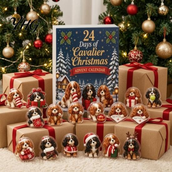 Calendario de Adviento para Cachorros 2026 Calendario Navideño para Perros, 24 Adornos Acrílicos 2D Cuenta Atrás hasta Dibujos Animados Colgantes Festivos para Árbol, Fiesta Navideña Hogar