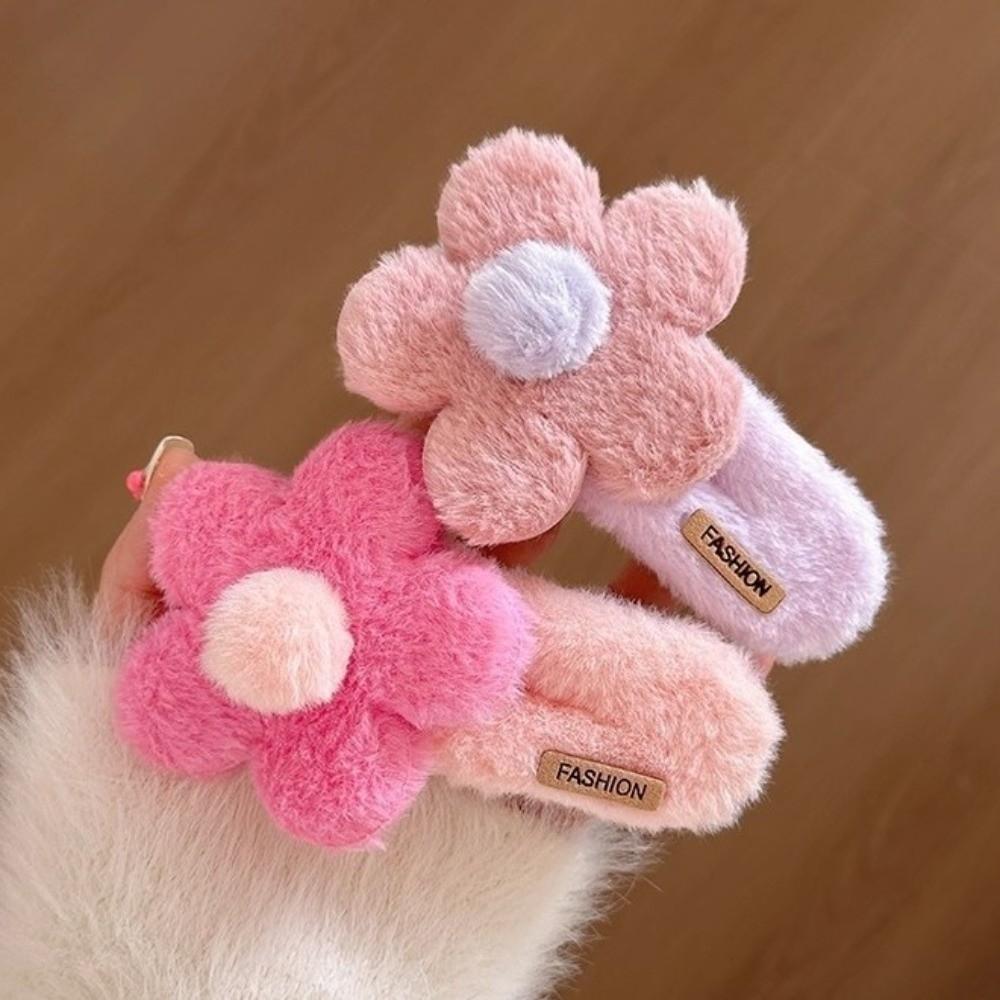 Fashion Plush Flower Hair Clip Sweet Duckbill Clip Headwear Accessories  Back Head