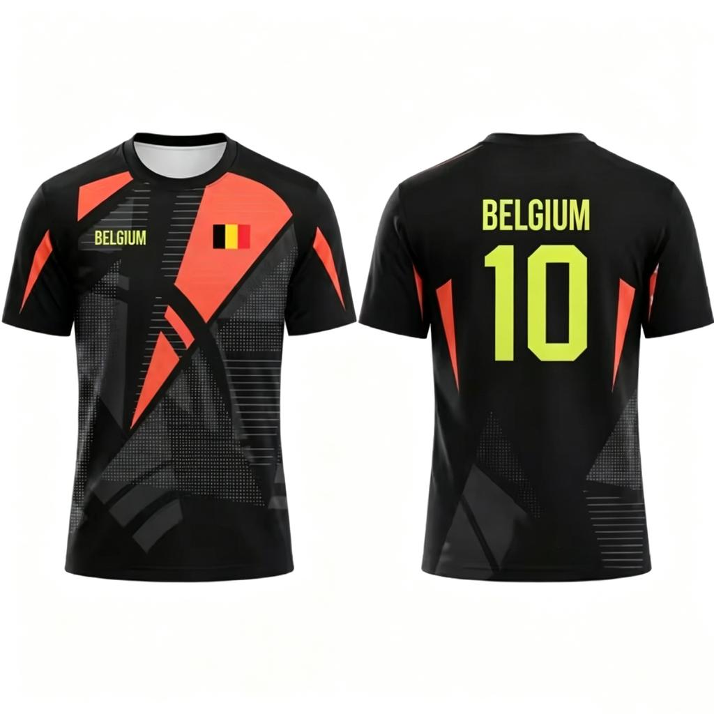 2026 New Belgium Flag Print Soccer Jersey Summer Men's Quick-Drying Breathable Soccer Training T-shirt Unisex Casual Sports Top