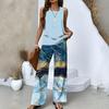 Dámský dvoudílný letní volný bez rukávů dvouvrstvý top vesta, ležérní kalhoty dovolenkový set