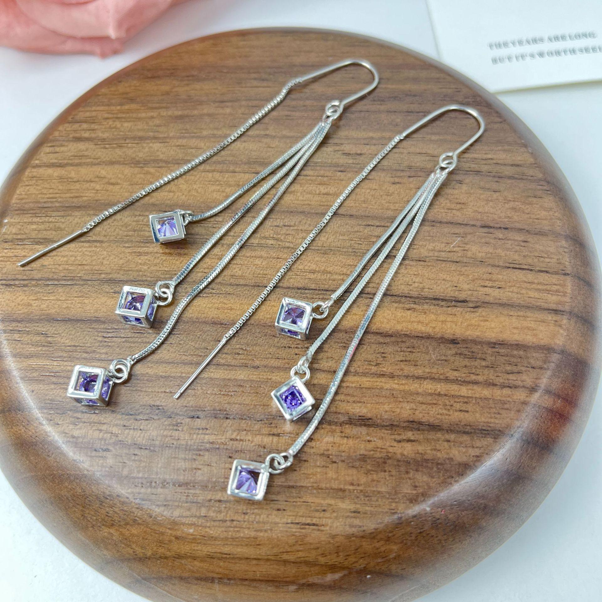 

Long Square Tassel Drop Earrings For Women Elegant Anti-Loss Ear Hooks Simple Fashion Ear Accessories