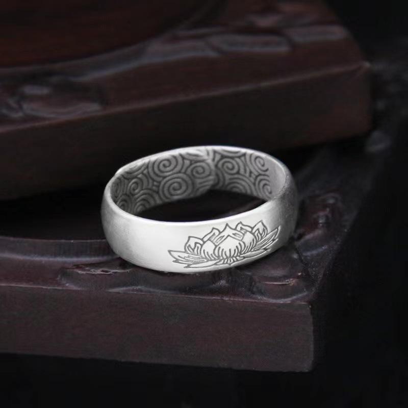 Buyee 925 Sterling Silver Flower Ring Finger Elegant Lotus Pattern Open Ring for Woman Men Fashion Ethnic Fine Jewelry Circle
