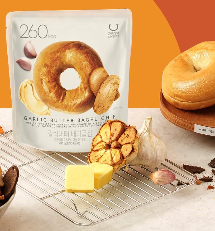 Delight Project Bagel Chips 7 Flavors – Garlic Butter, Honey Butter, Choco Cinnamon, Real Pizza, Apple Coco Soboro, Corn Soup, Cream Soup