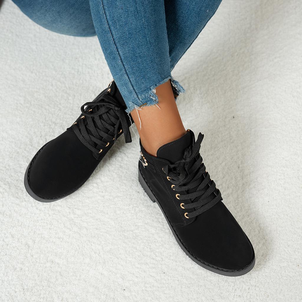 Fashion Autumn Zipper Women's Boots 2025 New Casual Lace Up Shoes Ladies Round Toe Ankle Boots Women Retro Square Heel Botines Mujer