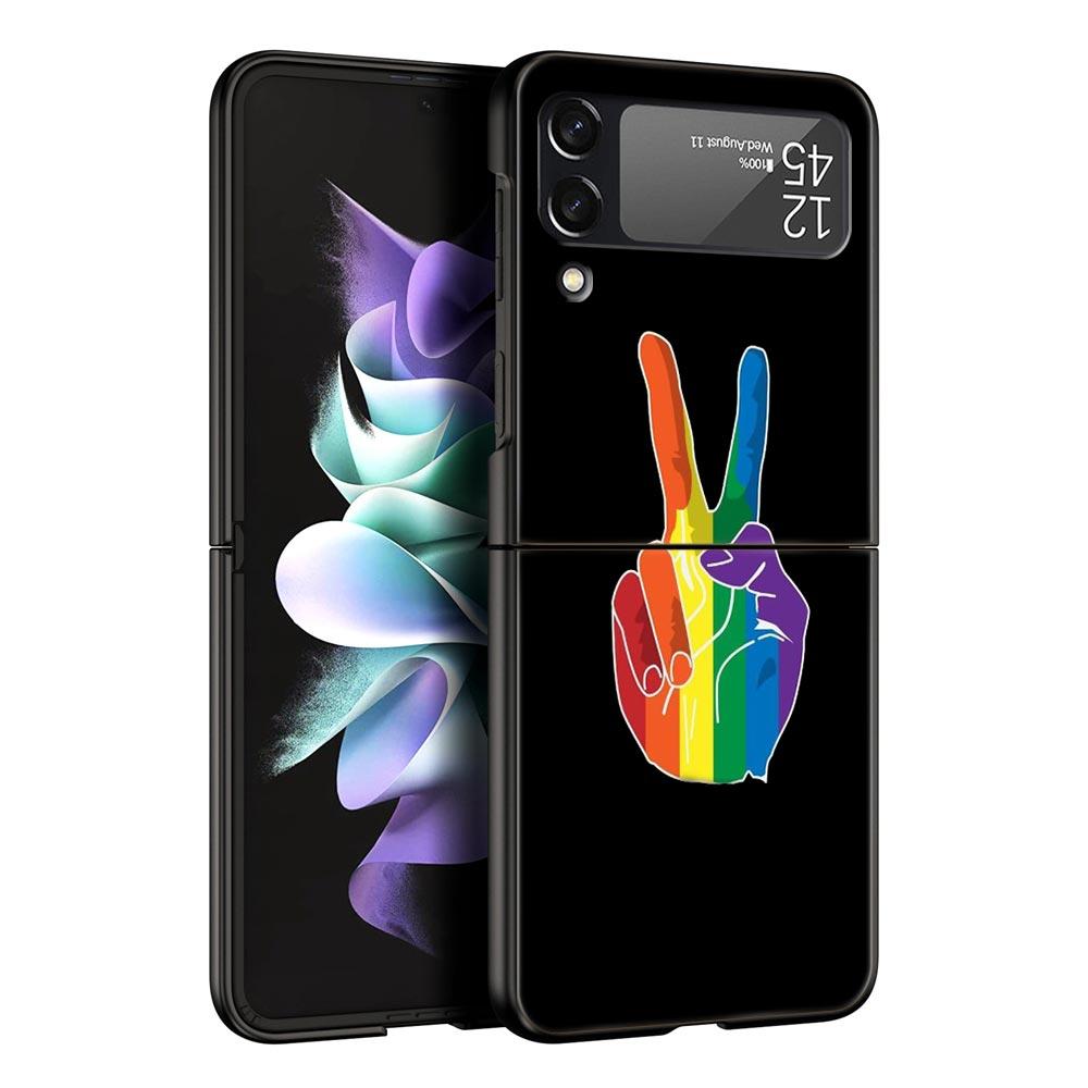 Gay Lesbian Rainbow Pride Hard PC Phone Case For Samsung Galaxy Z Flip 7 6 5 4 Black Cover For Galaxy Z Flip 3 Foldable Shell