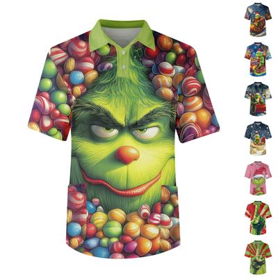 Men's Short Sleeve Button Lapel Christmas Print Chest Pocket Dry-nurse Top