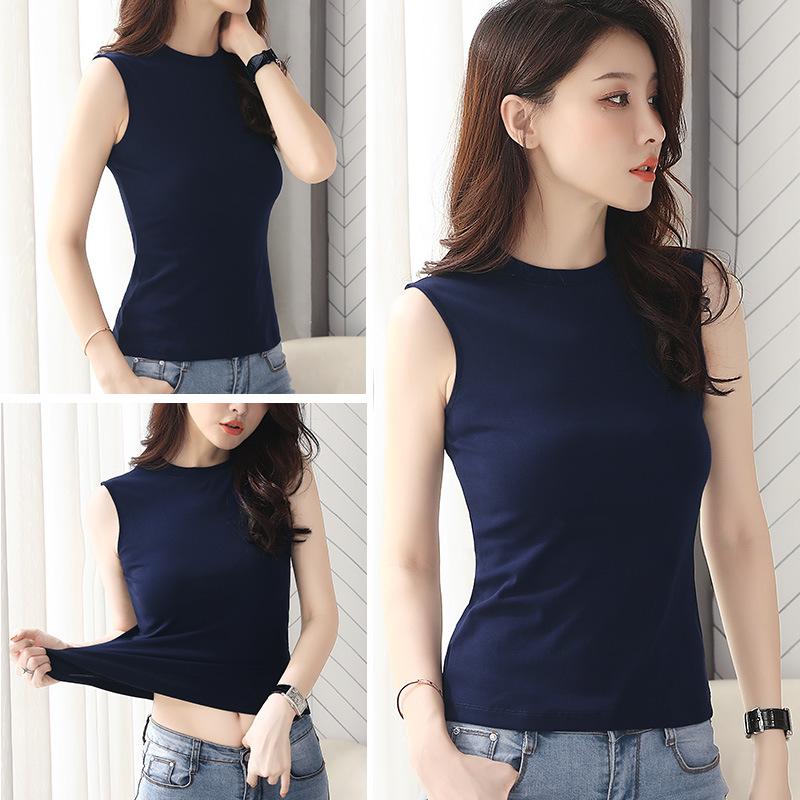 Damen Ärmelloses Baumwoll-Camisole mit hohem Kragen - Slim Fit Sommer 2022 Trend