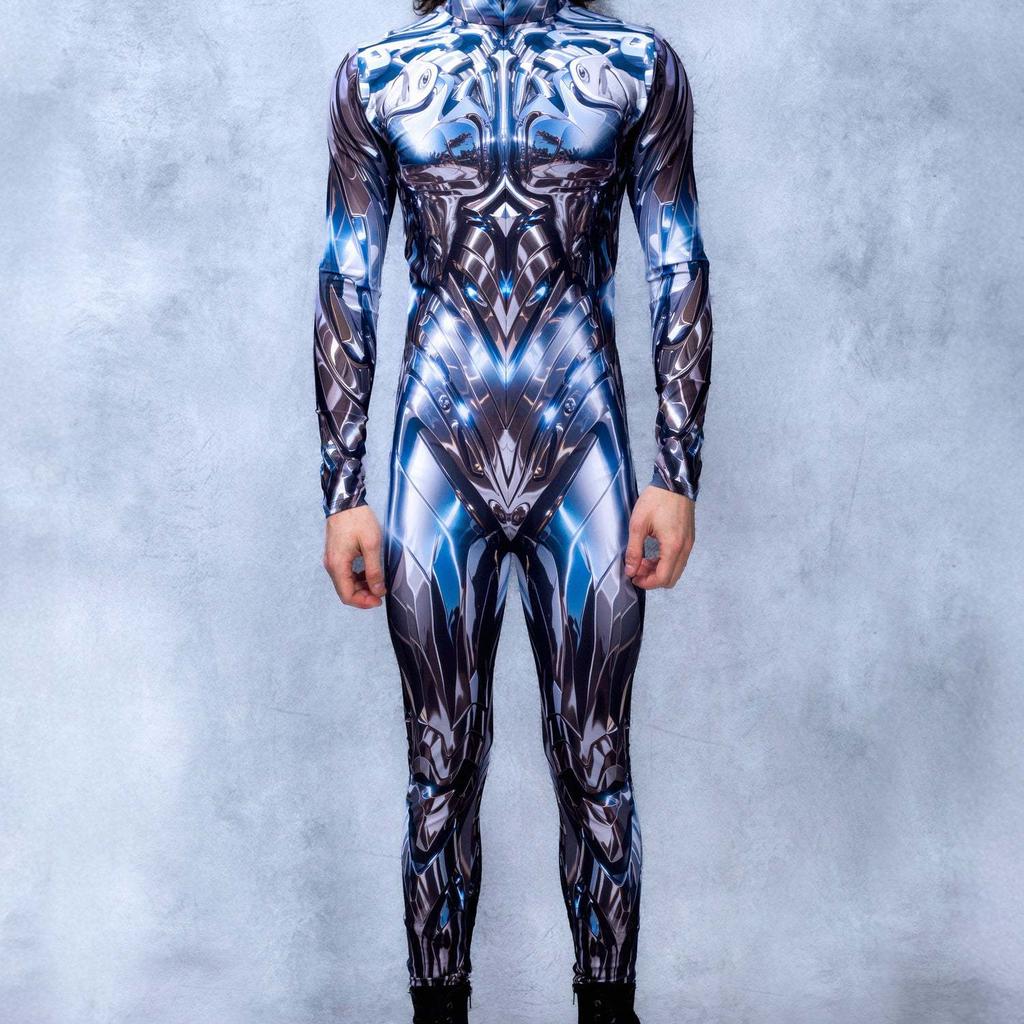 Unisex Cyber Punk 3D Digital Printing Halloween Party Role Play Outfit Women Men Cosplay Costume Carnival Jumpsuit