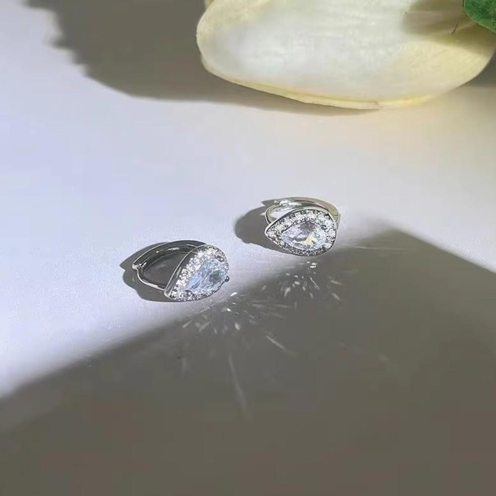 Sparkling Water Drop Zircon Hoop Earrings Mini Ear Buckle Teardrop Stud Earrings  Accessories