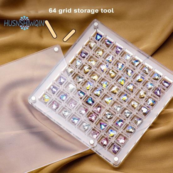 Acrylic Nail Rhinestone Box Grid Easy Access Clear Storage Tool Organizer Eco-friendly Rhinestone Box