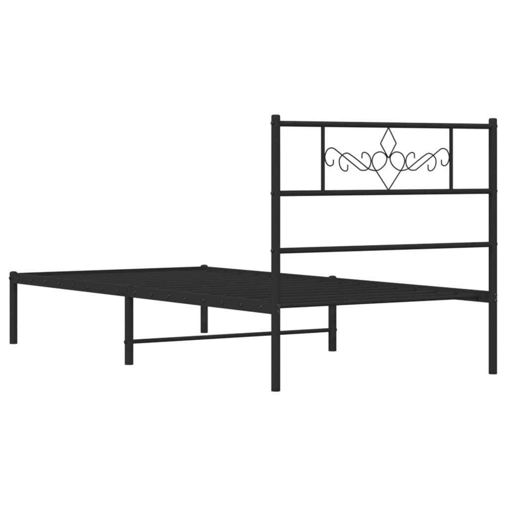 Metal Bed Frame with Headboard Black 90x200 cm