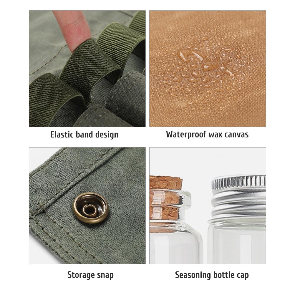 9 ks Přenosná sada dávkovačů koření s otočnými víčky, úložná taška, solničky a pepřenky pro